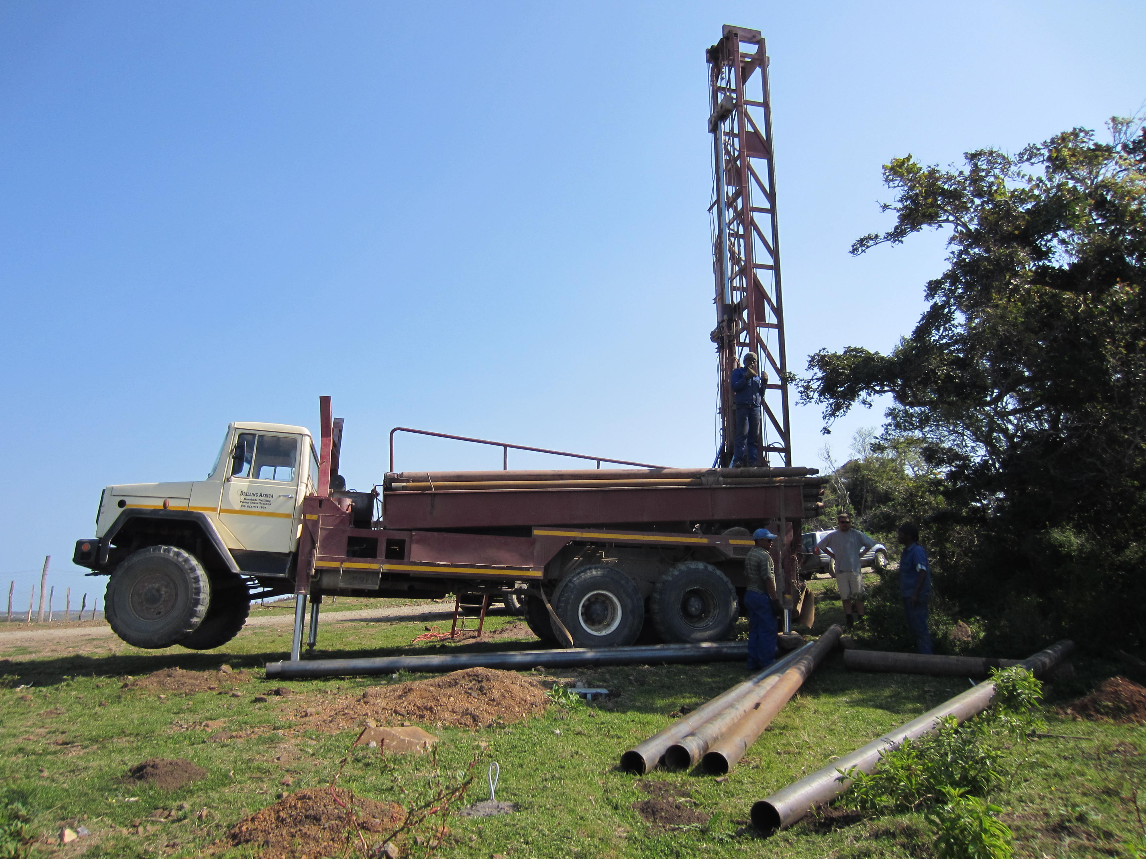 Repairing the borehole at Noofisi School where a new wind turbine pump will soon be installed